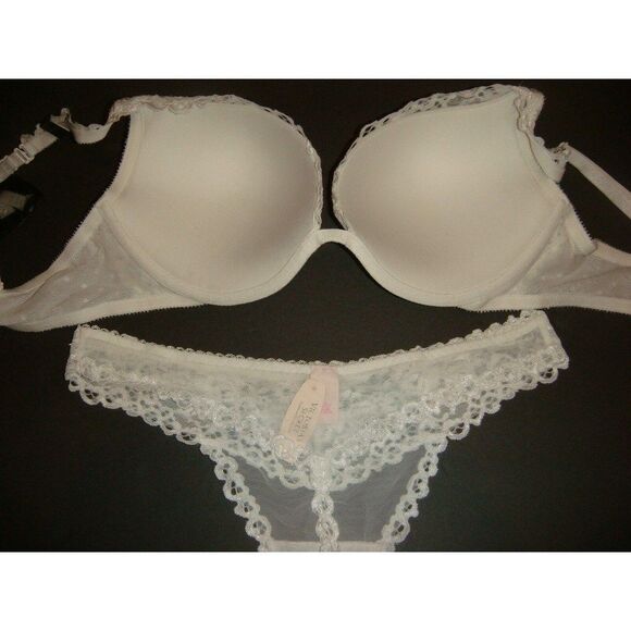 Victoria's Secret 34DD,36D BRA SET+garter SLIP BEAD white BRIDAL ANGEL FANTASIES - Picture 4 of 11